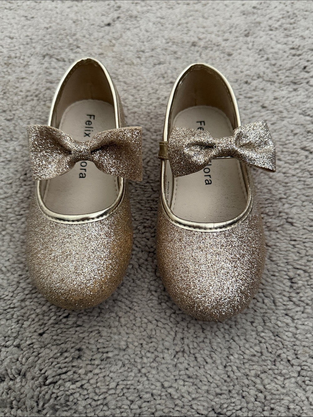 Girls' Gold Glitter Bow Mary Jane Shoes